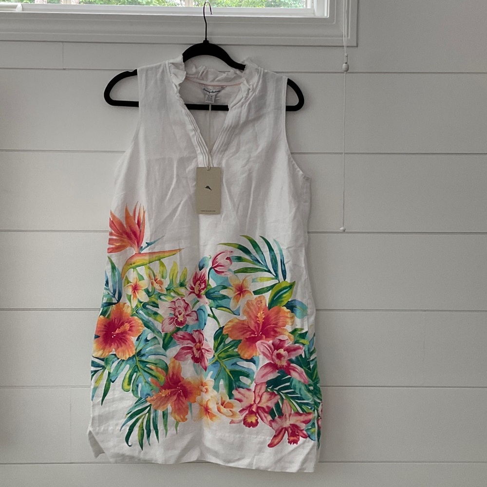 NWT Tommy Bahama Tropi Flore Sleeveless Linen Shift Dress. Size M